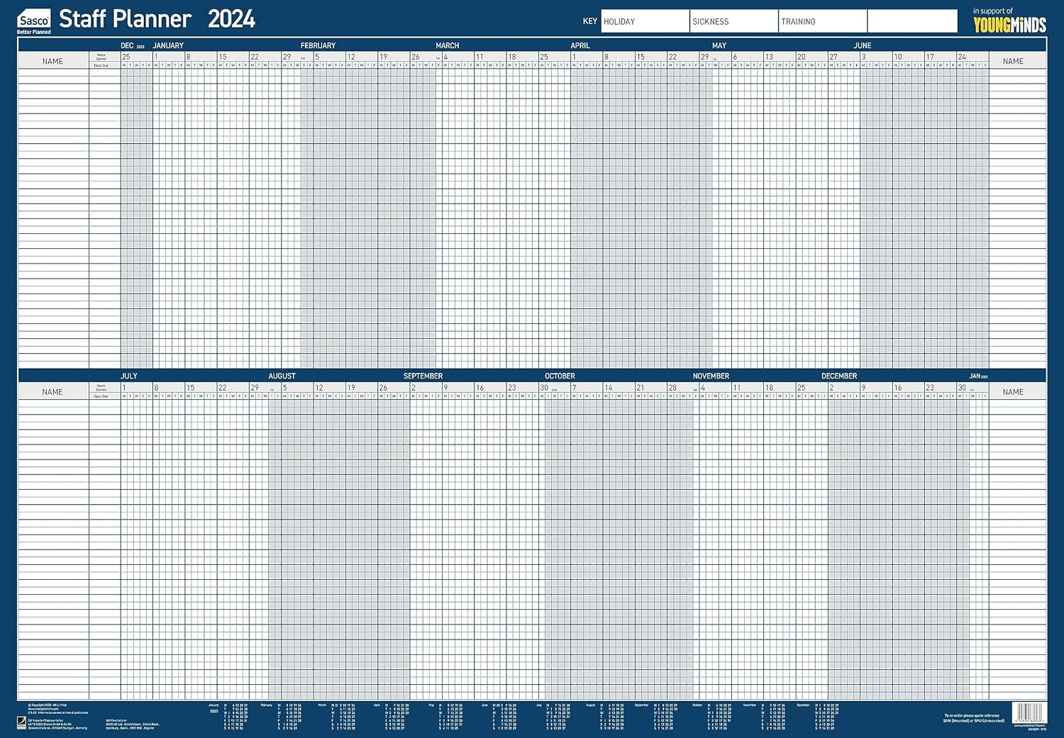 Sasco 2024 Staff Year Wall Planner Blue Poster Style The Office